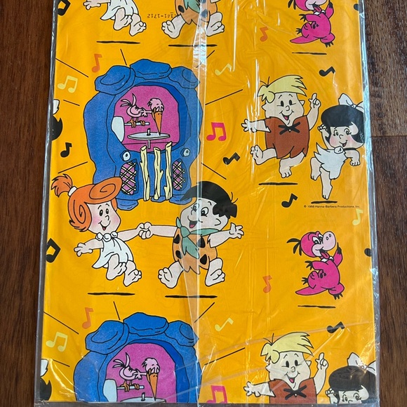 The Flintstones Baby Gift Wrap Vintage Wrapping Paper Jukebox 1988 Hanna Barbera - Picture 2 of 7